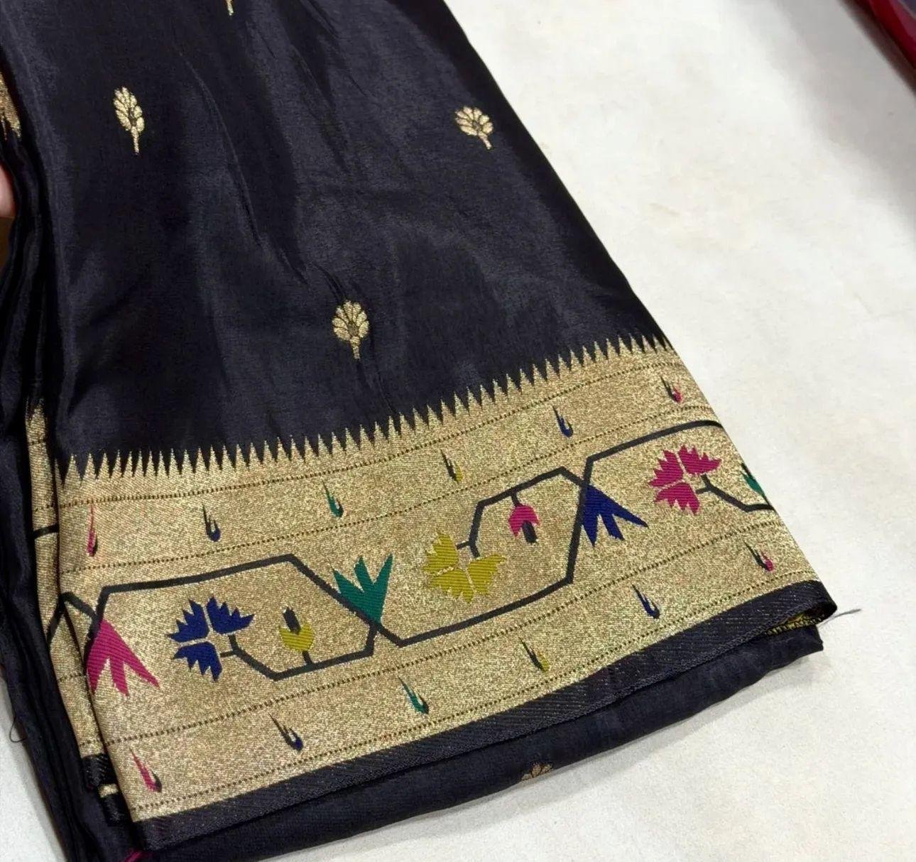 Pure Paithani Munga Soft Silk Saree
