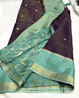 Dark Blue & Aqua Blue Munga Silk Saree – detail view