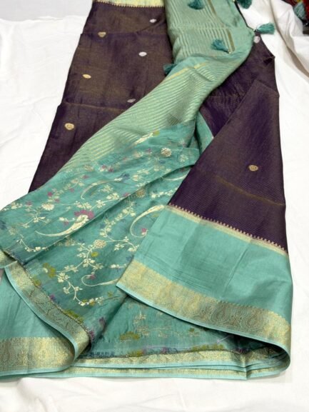 Dark Blue & Aqua Blue Munga Silk Saree