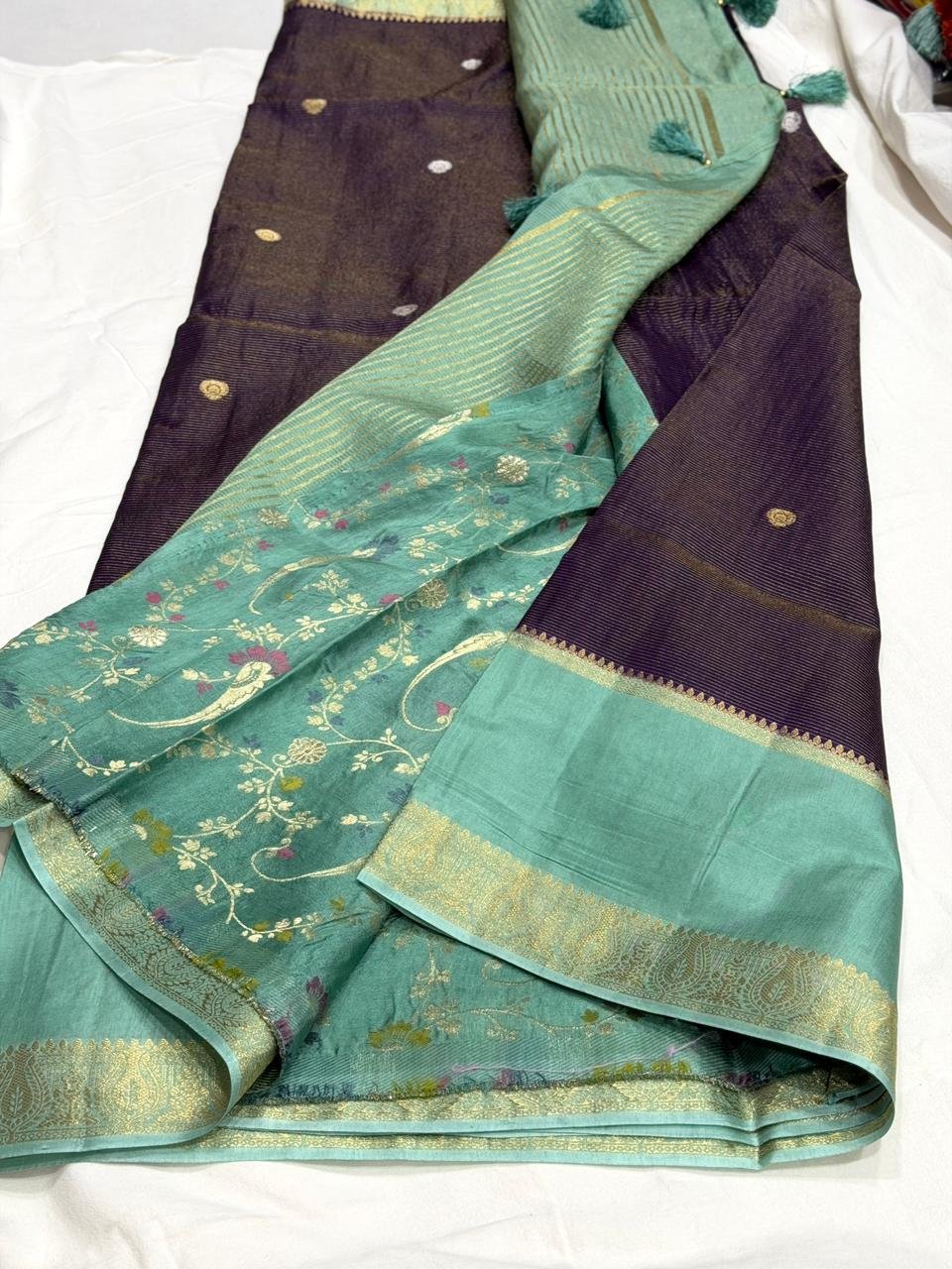 Dark Blue & Aqua Blue Munga Silk Saree