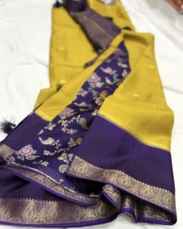 Mustard Yellow & Royal Purple Munga Silk Saree