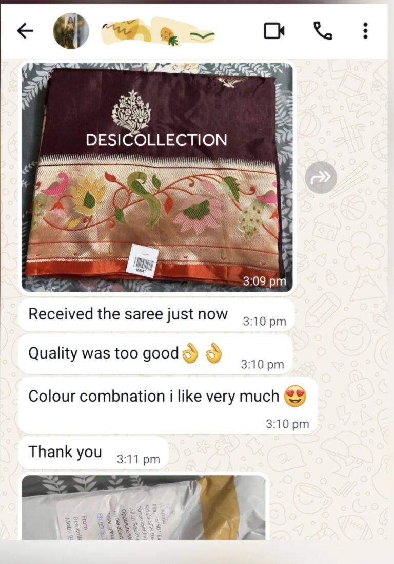 Customer feedback from Sowmya at DesiCollections